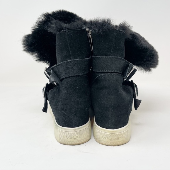 J/SLIDES Women’s Black Faux Fur Lined Winter Ankle Buckle Booties Size 8 - Picture 8 of 13